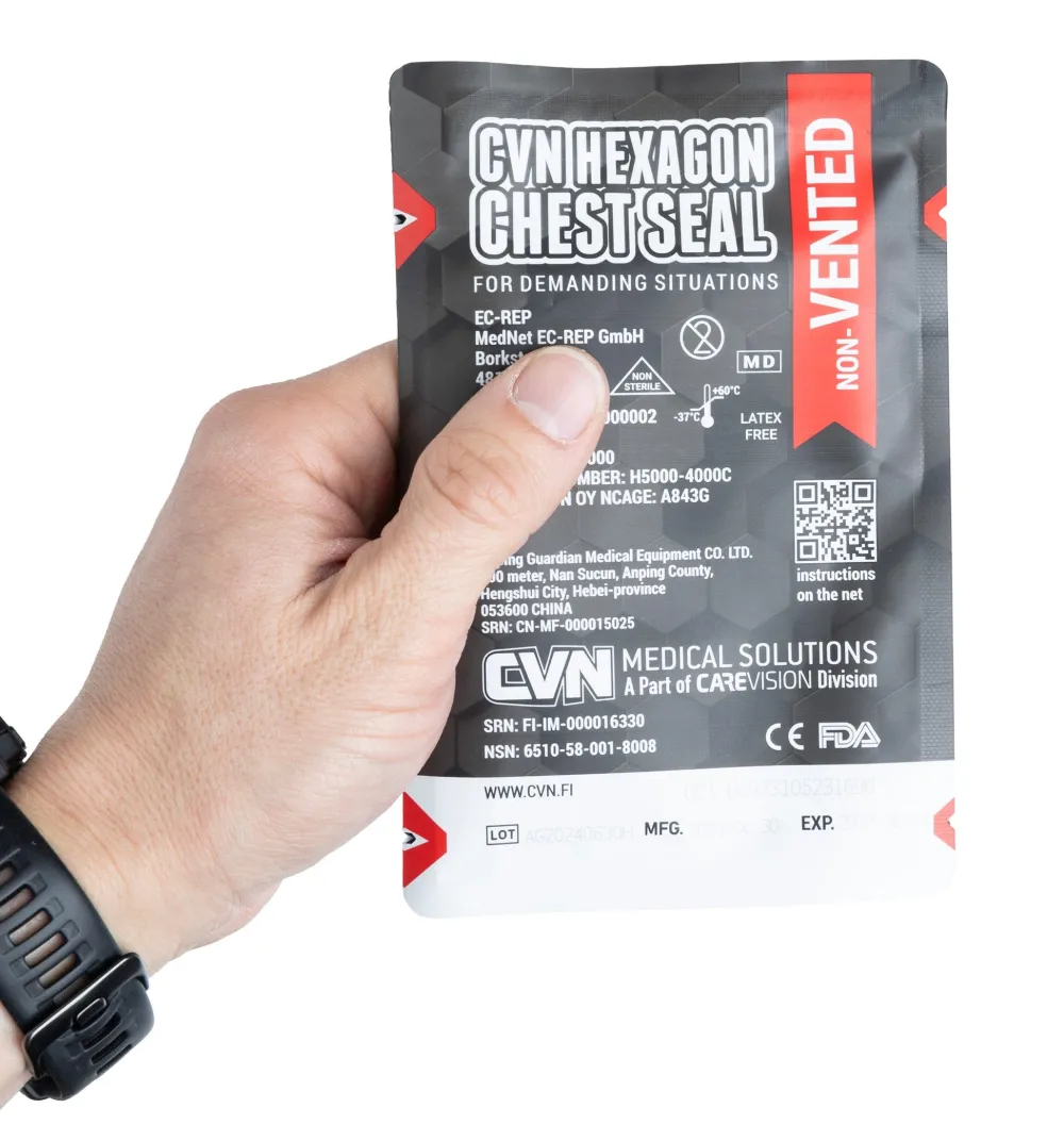 CVN Medical Solutions Ensiapu ^ CVN Hexagon Chest Seal venttiilitön ilmarintasidos, 2-Pack