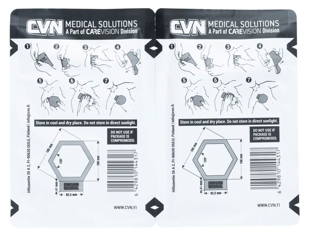 CVN Medical Solutions Ensiapu ^ CVN Hexagon Chest Seal venttiilitön ilmarintasidos, 2-Pack