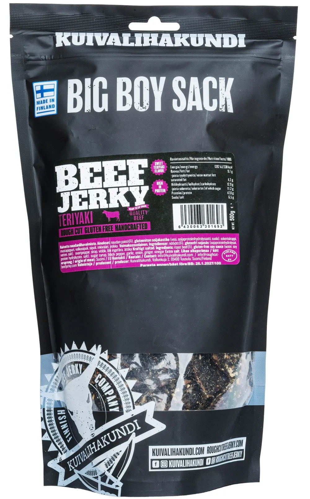 Kuivalihakundi Kuivalihat, Suklaat Ja Naposteltavat ^ Beef Jerky kuivaliha, 500 g