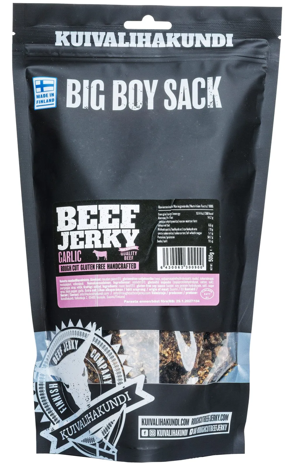 Kuivalihakundi Kuivalihat, Suklaat Ja Naposteltavat ^ Beef Jerky kuivaliha, 500 g