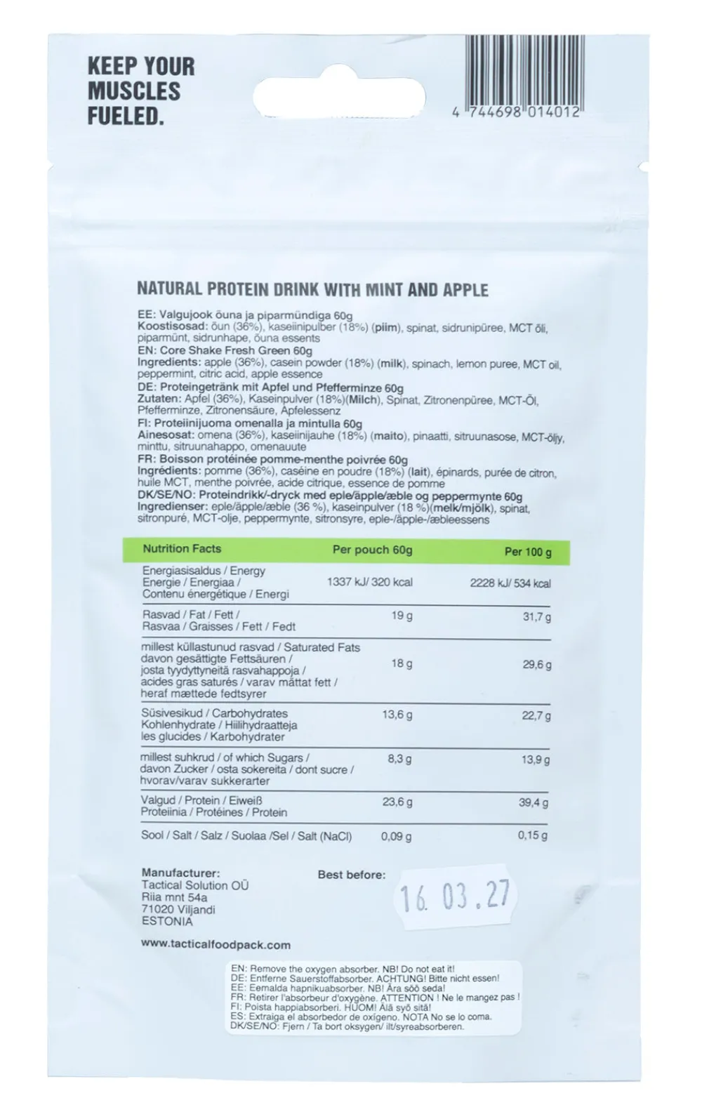 Tactical Foodpack Kuivalihat, Suklaat Ja Naposteltavat ^ Core Shake 60g