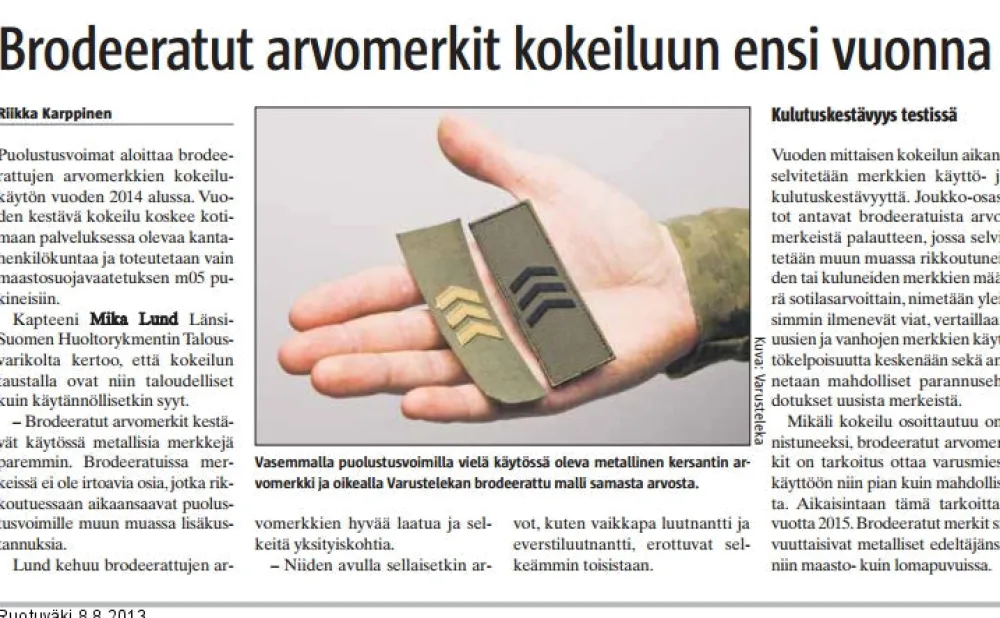 Varusteleka Arvomerkit ^ M05 arvomerkki